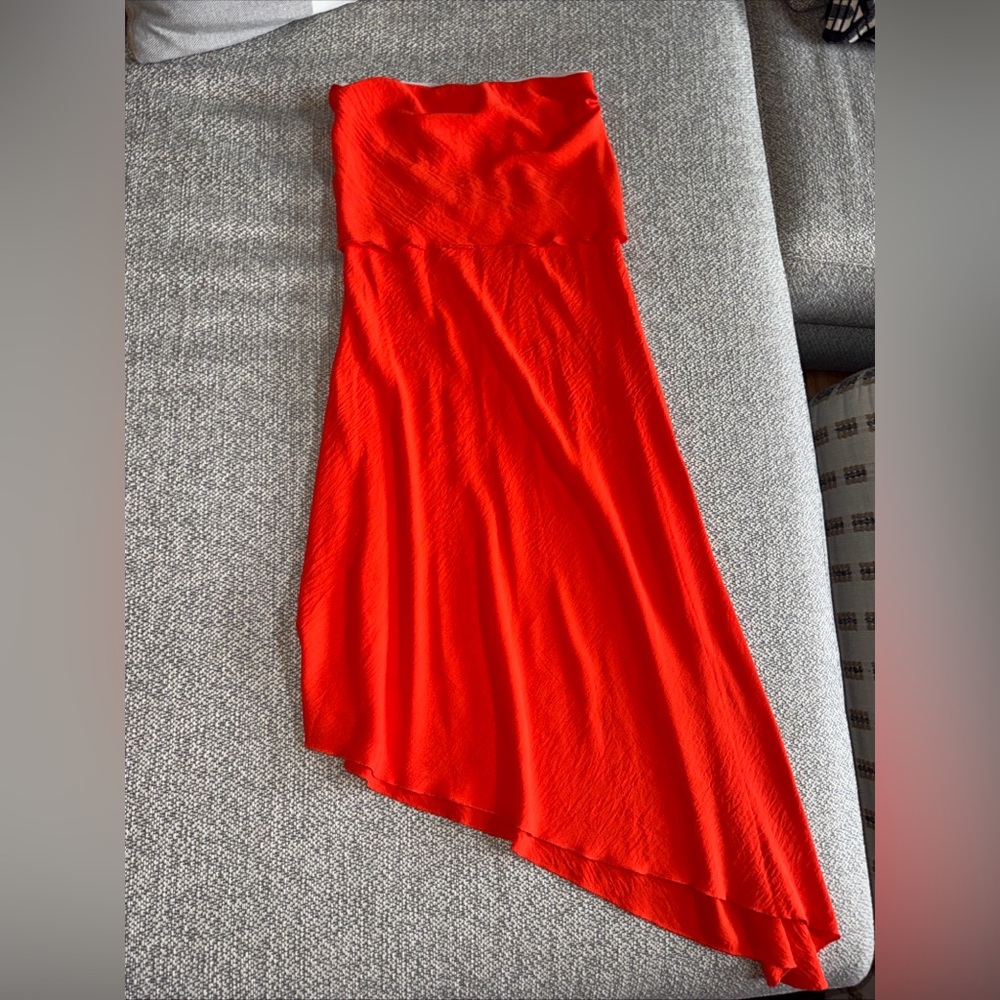 See You Monday Vibrant Red Asymmetrical strapless dress